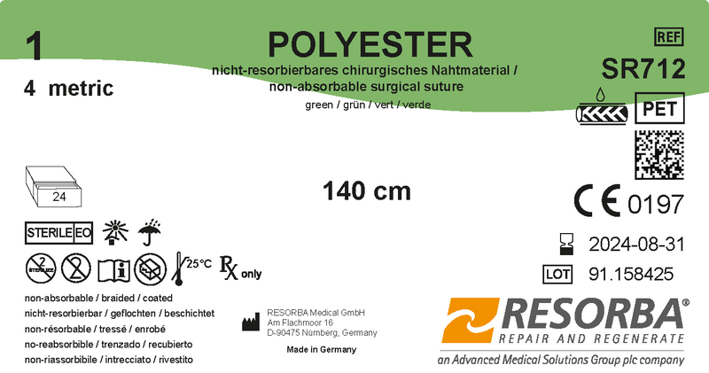 Поліестер USP 1 зелений, довжина відрізка 140 см